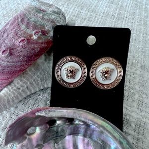 Round White and Gold Versace Earrings